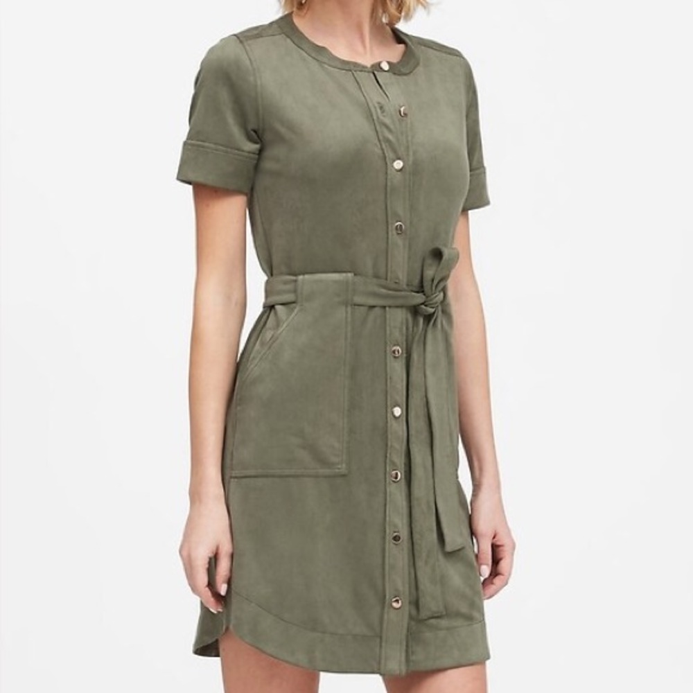 Suede Green Button-Down Dress